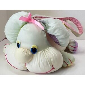 Nylon Puffy Easter Bunny Rabbit Pink Basket Plush Stuffed Vintage 1989 Rare HTF